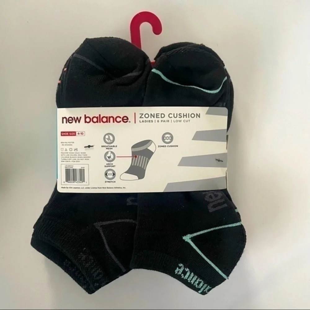 New Balance women’s low cut socks black gray 6 pack size 4-10